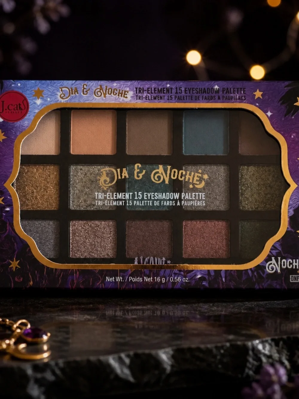 J.Cat Dia & Noche Tri-Element 15 Eyeshadow Palette — Warm & Jewel Shades